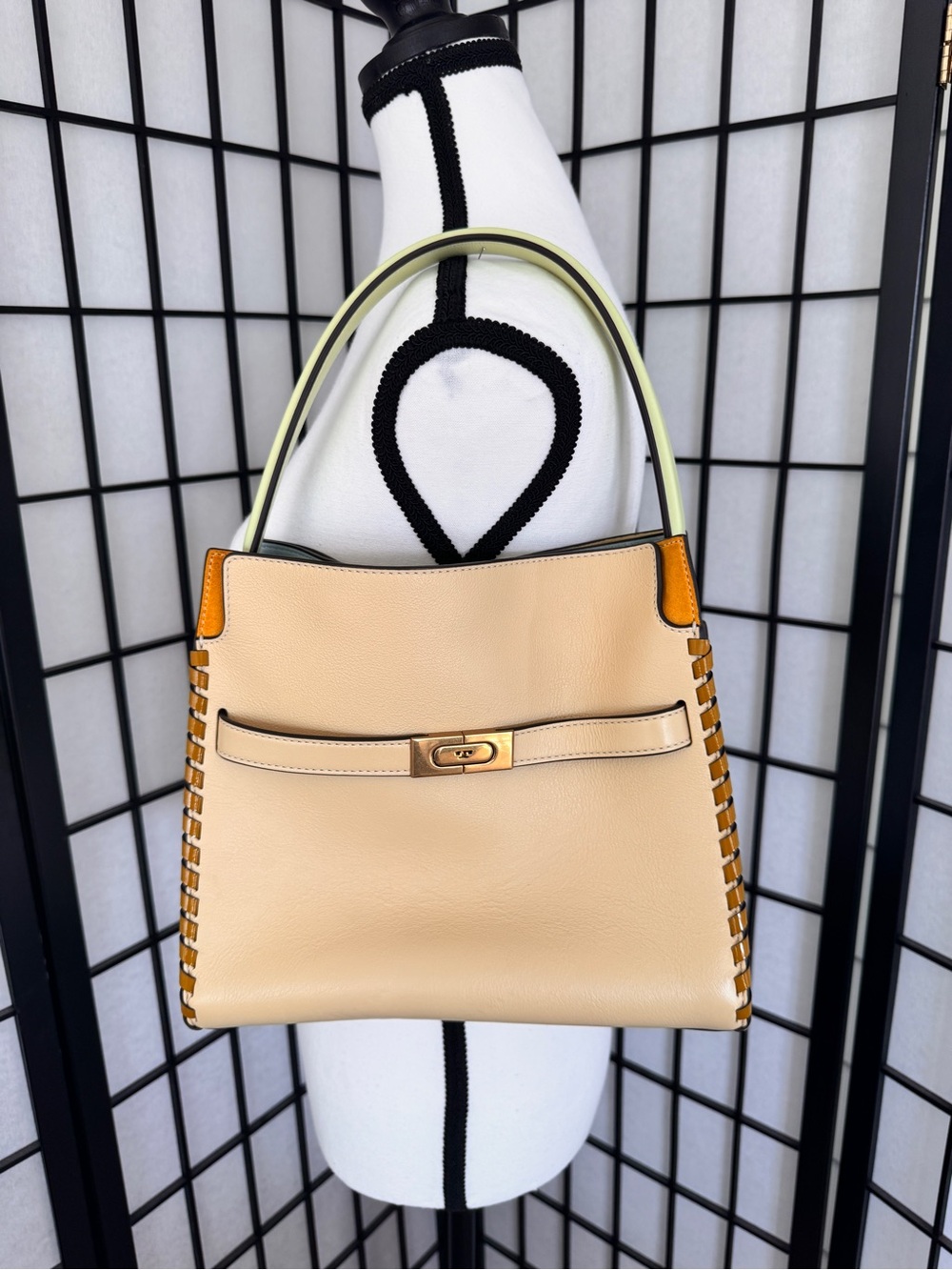 Tory Burch Small Lee Radziwill Whipstitch Double Bag in Cake Batter Color
